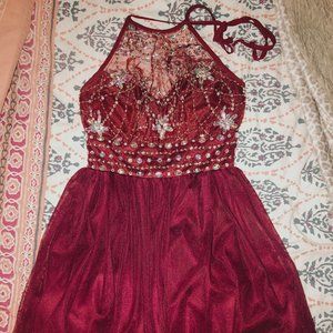 Maroon Halter Top Homecoming/ Prom Dress